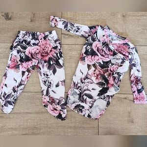Posh Peanut Pink and Black Floral Baby Outfit